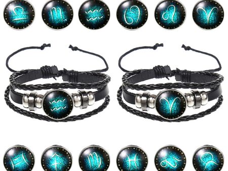 Wholesale 12 Constellations Vintage Weave Sky Leather Bracelet For Discount