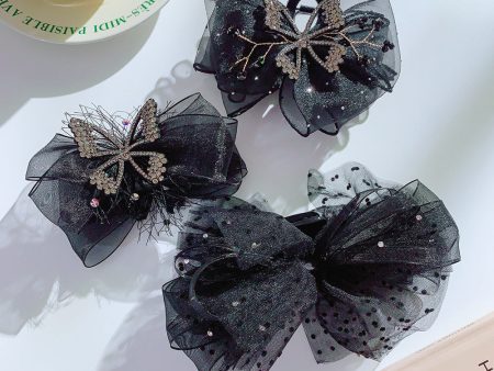 Wholesale Mesh Bowknot Grabbing Clip With Drill Retro Simple Curly Hair Headdress With Polka Dot Hair Clip Supply