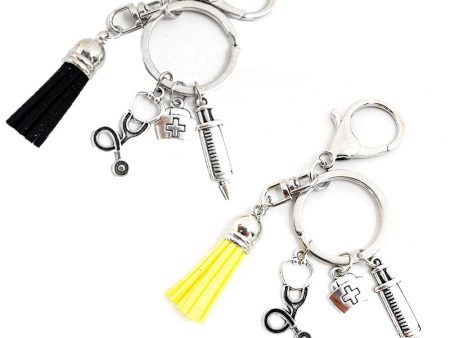 Wholesale 3PCS  Diy Tassel Medical Alloy Needle Syringe Stethoscope Nurse Key Ring For Discount