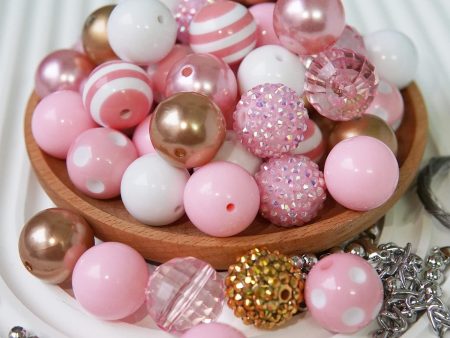 Wholesale 50pcs Pink+gold Print 20MM Acrylic Large Beads Supply