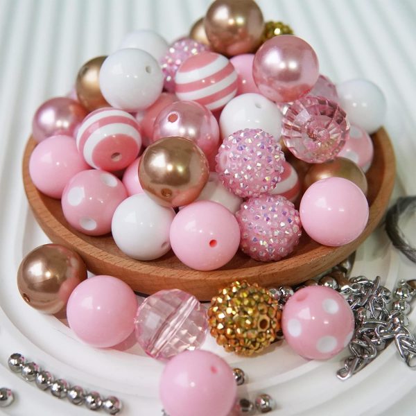 Wholesale 50pcs Pink+gold Print 20MM Acrylic Large Beads Supply