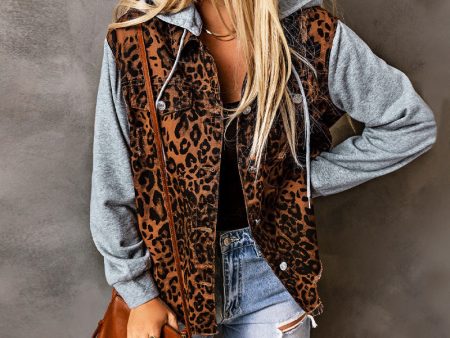 Wholesale Autumn Outfit New Pure Cotton Denim Jacket Leopard Print Patchwork Hooded Jacket Online Sale