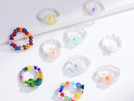 Wholesale Boho Glass Flower Beaded Rice Bead Ring For Cheap