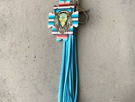 Wholesale 3pcs pack Western Wind Aztec Leather Cow Tassel Keychain Fashion