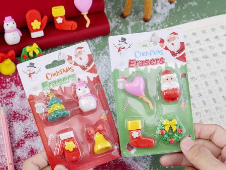 Wholesale Four Christmas Card Plastic Eraser Cheap