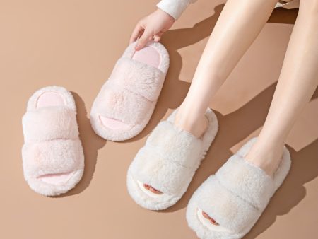 Wholesale Winter Parallel Bars Solid Color Plush Cotton Slippers on Sale