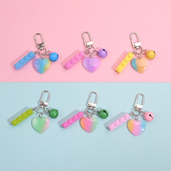 Wholesale 10PCS Resin Building Blocks Candy Color Tricolor Heart Bell Pendant Keychain Discount