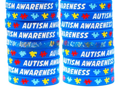 Wholesale 100PCS Autism Coloring Puzzle Inspirational Silicone Bracelet Sale