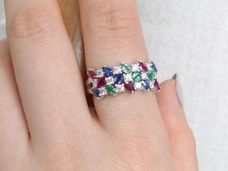 Wholesale Colored Marquise Zircon Three Rows Inlaid Women s Index Finger Ring Sale