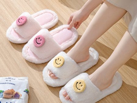 Wholesale 20pcs Smiley Open Cotton Winter Home Contrasting Color Plush Slippers Cheap