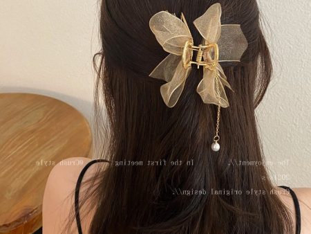 Wholesale Mesh Tassel Cloth Bow Hair Clip Online now