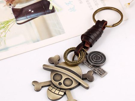 Wholesale Woven Alloy Skull Genuine Leather Keychain Online Sale