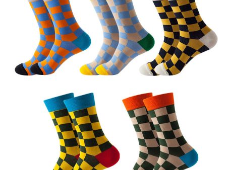 Wholesale Autumn and Winter Colorful Plaid Couple Mid-calf Socks For Discount