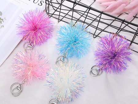 Wholesale 9cm Colored Plastic Shiny Silk Ball Keychain Hot on Sale