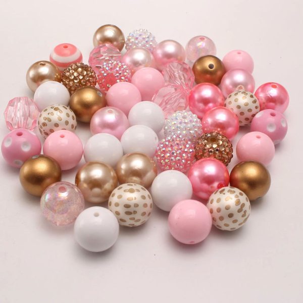 Wholesale 50pcs Pink+gold Print 20MM Acrylic Large Beads Supply