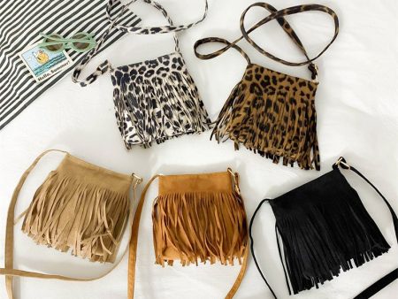 Wholesale PU Leopard Print Tassel Children s Shoulder Crossbody Bag Cheap