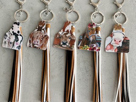 Wholesale 3pcs pack Western Style Leather Cow Horse Fawn Cow Brand Tassel Keychain For Sale