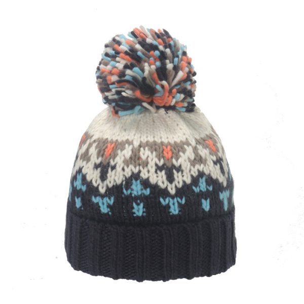 Wholesale 2023 Autumn and Winter New Warm Acrylic Knitted Hat Mixed Color Geometric Rhombus Jacquard Wool Ball Wool Hat For Discount