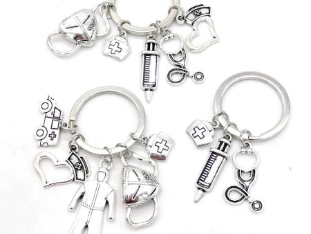 Wholesale 3PCS  Alloy Medical Rescue Mask Nurse s Cap Needle Syringe Stethoscope Key Chain For Sale