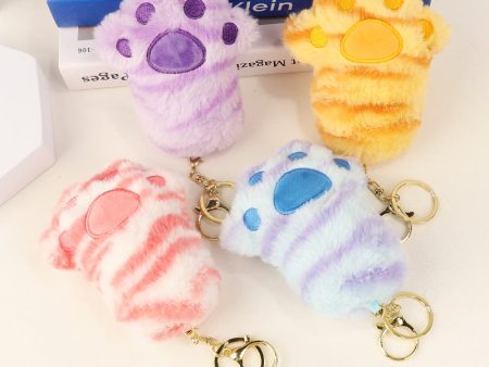 Wholesale 4PCS Cartoon Three-dimensional Plush Bear Paw Pendant Candy Color Keychain For Sale