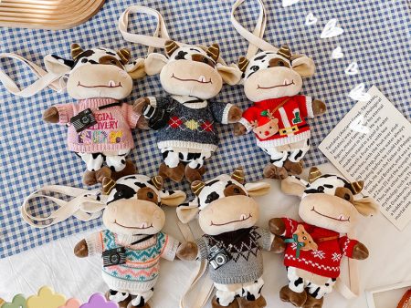 Wholesale Christmas Sweater Plush Cow Doll Crossbody Bag For Discount