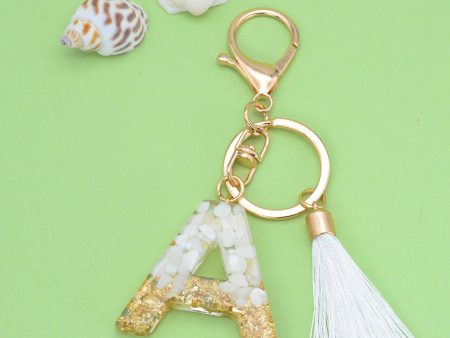 Wholesale White Tassel 26 Letter Crystal Resin Keychain Online