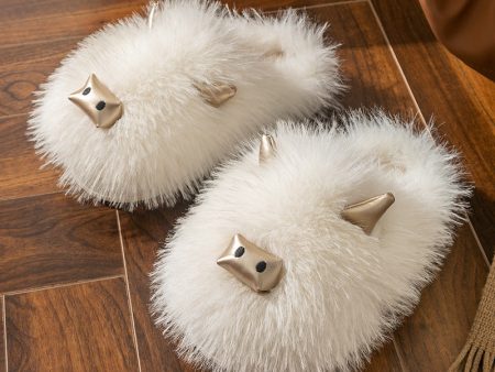 Wholesale cow devil warm autumn and winter long-haired girls cotton slippers cute home cotton slippers For Sale