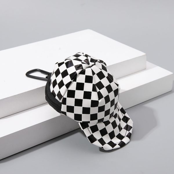 Wholesale Checkerboard Baseball Cap Headphone Bag and Wallet PU Keychain Online now