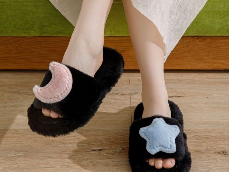 Wholesale Moon and Stars Contrasting Color Open Plush Cotton Slippers Supply