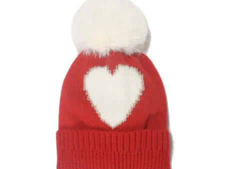 Wholesale Autumn and Winter New Red Love Jacquard Knitted Hat Warm Children s Fur Ball Beanie Online now