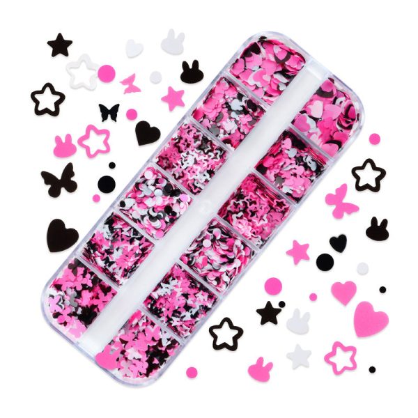 Wholesale Black and Pink Rabbit Love Circle Nail Stickers Pet Sequins Supply