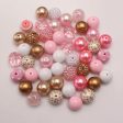 Wholesale 50pcs Pink+gold Print 20MM Acrylic Large Beads Supply