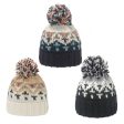 Wholesale 2023 Autumn and Winter New Warm Acrylic Knitted Hat Mixed Color Geometric Rhombus Jacquard Wool Ball Wool Hat For Discount