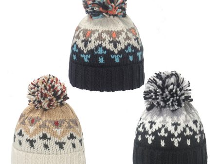 Wholesale 2023 Autumn and Winter New Warm Acrylic Knitted Hat Mixed Color Geometric Rhombus Jacquard Wool Ball Wool Hat For Discount