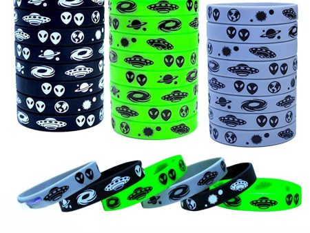 Wholesale 100PCS Space Theme Planet Galaxy Alien Spacecraft Silicone Bracelet Online