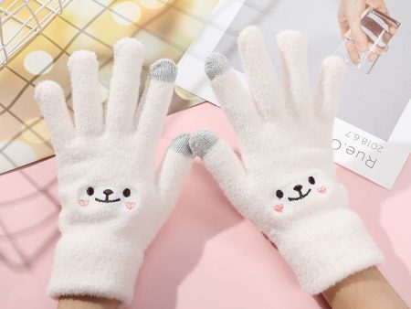 Wholesale Cartoon Mink Velvet Smiling Face Plus Velvet Warm Touch Screen Plush Gloves For Discount