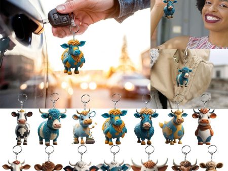 wholesale Acrylic Cartoon Color Cow Keychain Hot on Sale