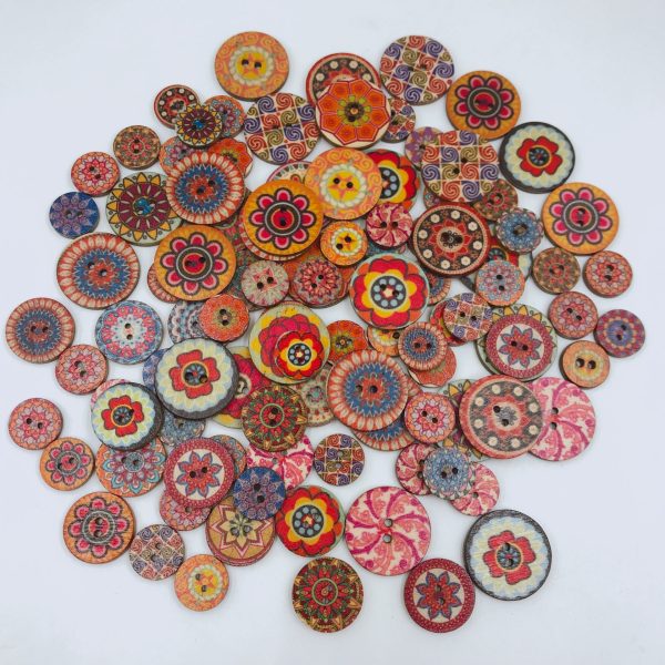 Wholesale retro disc wood buttons painted printed two-eye wooden buttons DIY handicrafts For Cheap