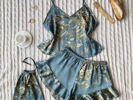 Wholesale Simulation Silk Printed Pajama Two-piece Set Fashion