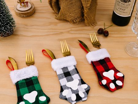 Wholesale Christmas Decoration Supplies Creative Cartoon Cat Claw Fabric Knife and Fork Set Online Hot Sale