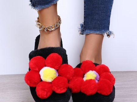 Wholesale Large Size Flower Fur Cotton Slippers For Cheap