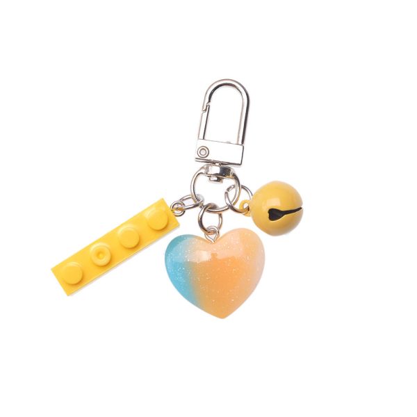 Wholesale 10PCS Resin Building Blocks Candy Color Tricolor Heart Bell Pendant Keychain Discount