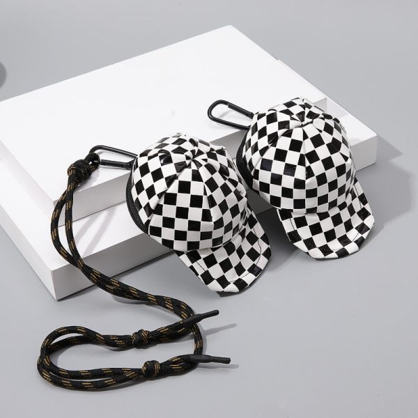 Wholesale Checkerboard Baseball Cap Headphone Bag and Wallet PU Keychain Online now