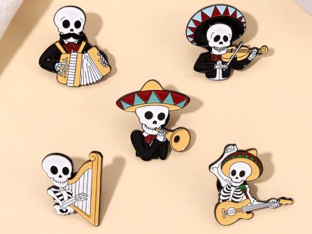 Wholesale Creative Mariachi Cute Skeleton Playing Instrument Alloy Brooch Supply