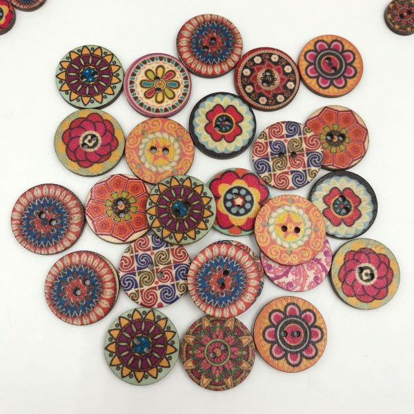 Wholesale retro disc wood buttons painted printed two-eye wooden buttons DIY handicrafts For Cheap