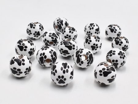 Wholesale of New Dog Paw Patterns 16MM Colorful Round Wood Beads For Discount