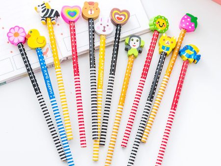 Wholesale Cute Cartoon Animal Eraser Wooden Pencil For Sale