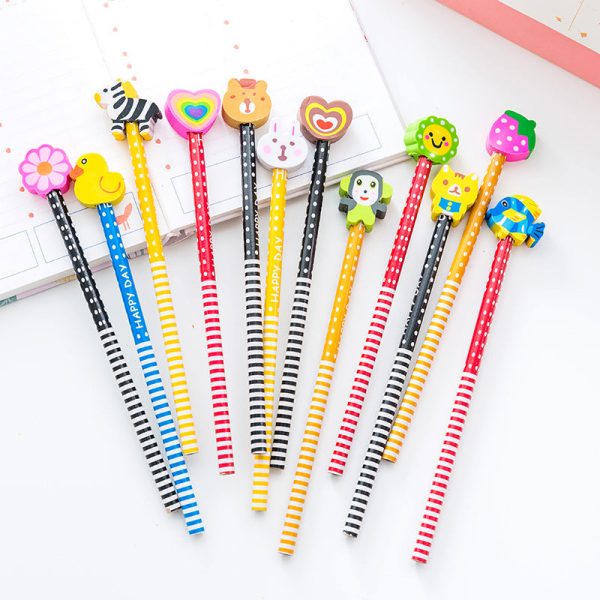 Wholesale Cute Cartoon Animal Eraser Wooden Pencil For Sale