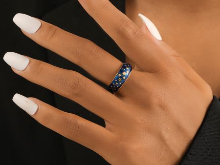 Wholesale Versatile Stainless Steel Gold Opening Star Blue Dropping Oil Ring Discount