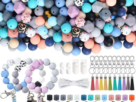 Wholesale 225 Colored 15mm Silicone Loose Beads DIY Wrist Keychain Kit For Discount